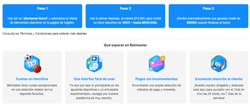 betmaster instrucciones bono